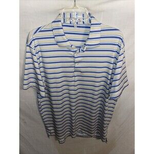 Peter Millar Men’s Golf Polo Shirt Size Large White Blue Striped Athleisure